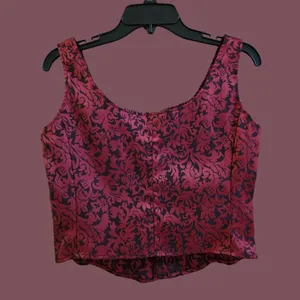 Vintage New York & Company Red & Black Damask Corset Top thumbnail 2