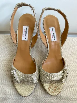 Vintage Y2K Issac Mizrahi Gold Foiled Sling Back Heels Size 36 Made In Italy thumbnail 3