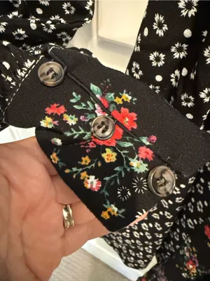 FREE‎ PEOPLE Wonderland Mini Dress Black Floral Mixed Pattern Tie Waist thumbnail 11
