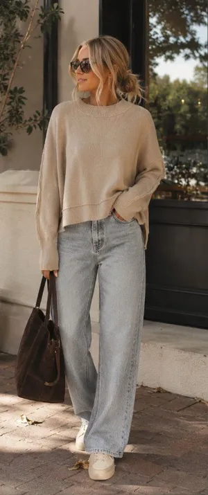 Miss Sparkling Beige Dolman Sleeve Relaxed Oversized Knit Sweater NWOT thumbnail 1