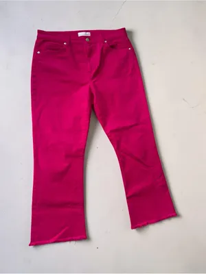 LOFT Pink Stretch Denim Kick Flare Cropped Pants Pockets Button- 32 2/2”- Waist thumbnail 1