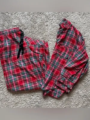 Victoria's Secret Red Pink Green Plaid Flannel Pajama Set Women’s Size Large thumbnail 4