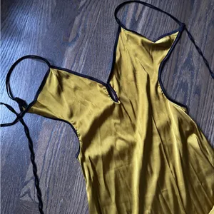 Commense mustard yellow green satin effect cutout backless strap tie maxi dress thumbnail 4