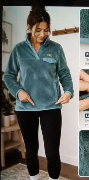 L.L. Bean Teal Sherpa Fleece Jacket Quarter Snap Buttons Gorpcore Womens M thumbnail 1