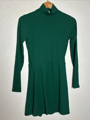 Reformation Emerald Maya Ribbed Dress Fall Holiday Turtleneck Mini Long Sleeve thumbnail 3