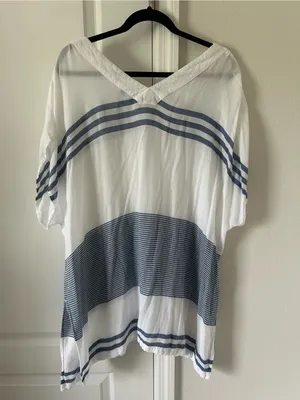 Southern Tide White & Blue V-Neck Striped Tunic Cover-up thumbnail 6