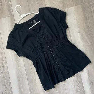 a.n.a Y2K Peasant Top cotton v neck babydoll womens Black (large) vintage casual retro thumbnail 6