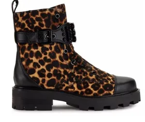 Karl Lagerfeld Paris Women Animal Print Maeva Buckled Combat Booties Size 6.5 thumbnail 1