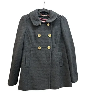 Juicy Couture Black Double-Breasted Wool‎ Blend Peacoat With Gold Buttons thumbnail 1