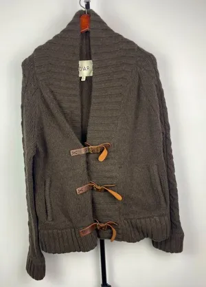 Revolve Tovar Brown Wool‎ Blend Leather Strap Closure Cable Knit Sweater Size XL thumbnail 1