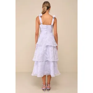 NWT LULUS Glamorous Sweetie Lavender Burnout Tie-Strap Bustier Midi Dress Sz XS thumbnail 3