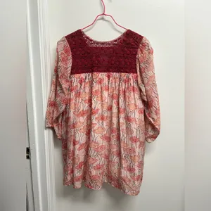 Floral Silk Blend Peasant Blouse with Lace Detail thumbnail 5