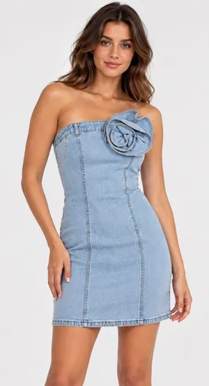 Steve Madden Light Blue Strapless Denim Dress size 8 thumbnail 1