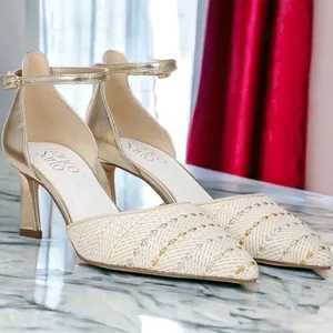 NEW Franco Sarto Taros Metallic Ankle Strap Pump SZ-9.5 White Tan thumbnail 4