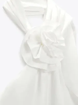 Zara satin effect big flower neck backless minidress SZ M NEW thumbnail 11