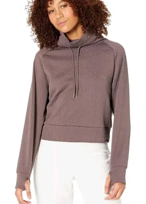 Juicy‎ Couture Sport Jacquard Textured Crop Pullover M Plum Purple Funnel Neck thumbnail 1
