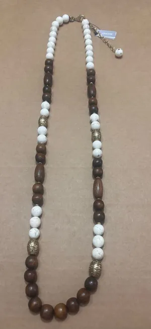 Chico's Wood & Howlite Semi-Precious Long Statement Necklace NWT thumbnail 1