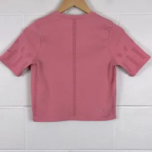 Nike Yoga women’s Dri-Fit Adv luxe short sleeve pink crop top athletic size M thumbnail 3