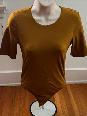 Everlane mustard tapenade Short Sleeve crewneck bodysuit, size S Supima cotton thumbnail 6