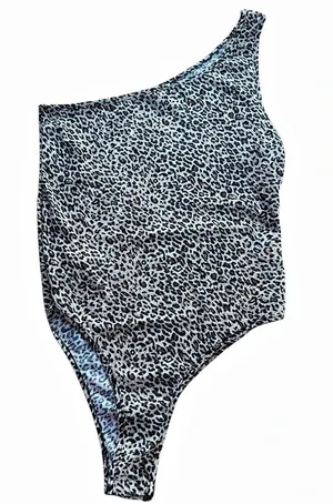 SHEIN Leopard Print One Shoulder Bodysuit Size M Animal Print Sleeveless Top thumbnail 1
