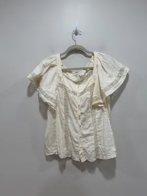 Old Navy Cream Swiss Dot Lace Flutter Sleeve Blouse Top Boho Cottagecore Size medium thumbnail 2