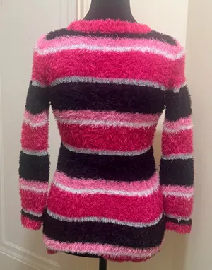 Falls Creek Pink, Black & Metallic Striped Fuzzy Sweater - Junior Size L - NWOT thumbnail 5
