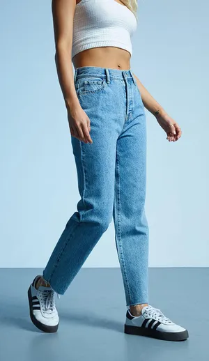 PacSun Medium Blue High Waisted Straight Leg Jeans thumbnail 2