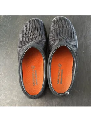 Merrell Women's Black Mesh Slip-On Clogs with Orange Insole Accents thumbnail 5
