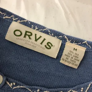 Orvis Womens Cardigan Sweater Silk Linen Blend Embroidered Blue White Size M thumbnail 3