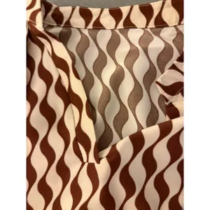 Brown Cream Abstract Wave Print Blouse Long Sleeve Retro Boho Statement thumbnail 6