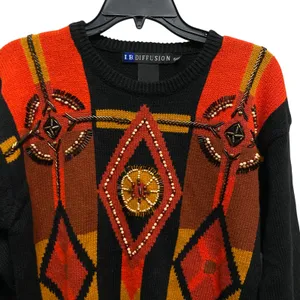 I.B. Diffusion Small Y2K Knit Sweater Beaded Diamond‎ Pattern Vintage Abstract Black thumbnail 3