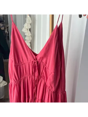ZARA Babydoll Satin Tiered Cami Maxi Dress in Plum Pink XS/S $89 thumbnail 3