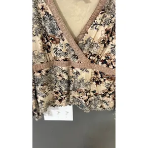 Apostrophe Vintage Y2k‎ Floral Mesh Top Brown Lace Fairy Whimsical Bell Sleeve L thumbnail 3