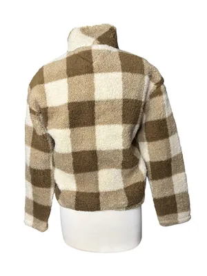Tommy Jeans Brown Buffalo Check Sherpa Half-Zip Pullover Jacket (Size S) thumbnail 3