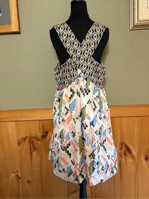 Anthropologie Pastel Multi Geometric Crossback Mini Sundress size Large thumbnail 6