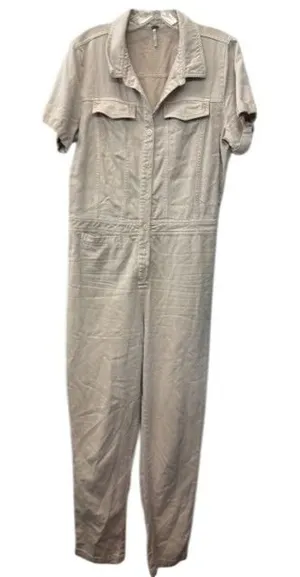 YFB Young Fabulous & Broke Tan Khaki Utility Jumpsuit Short Sleeve Button Up M thumbnail 1
