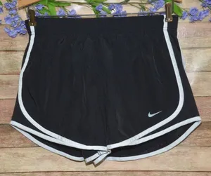 Nike Dri Fit Tempo Ladies Running Shorts M Drawstring Lined White Stripe Workout thumbnail 1