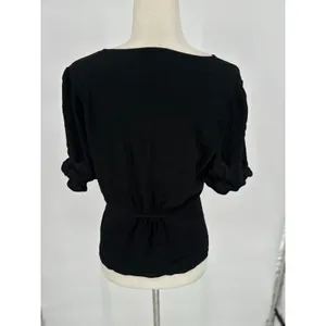 Madewell Top 10 Black Button Short Sleeve Ruffle Neutral Basic‎ Whimsigoth thumbnail 4