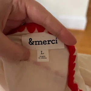 &Merci Cream & Red Stitch Bow Tie Square Neck Loose Boxy Tank Cottage Boho thumbnail 6