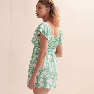 Billabong Enchant Me Ruffle Sleeves Floral Print Plunge Mini Dress Size Large thumbnail 2