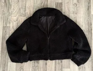 Zara Black Shearling cropped faux fur jacket coat thumbnail 2