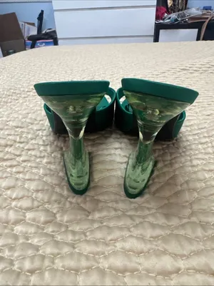 Zara Women’s Green Satin Strap Slides Square Front Chunky Block Acrylic Heel 39 thumbnail 3