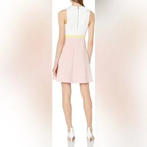 ERIN by Erin Fetherston Pink and Yellow Colorblock Callie Scuba Flare‎ Dress thumbnail 4