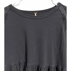 Free People‎ Penny Embroidered Peplum Top Black Women's Size XS thumbnail 3