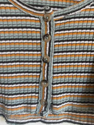 Urban Outfitters Striped Button Down Ribbed Long-Sleeve Crop Top thumbnail 2
