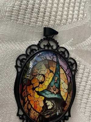 18” Black Cord Necklace Witch In Hat Oval Pendant 2”H x 1.25”W Goth Gothic Punk thumbnail 5
