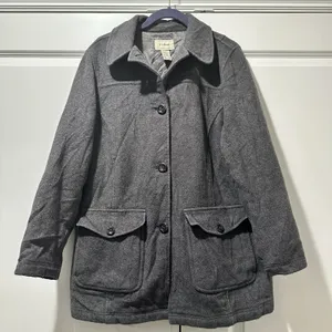 LL Bean Womens Gray Wool Blend Thinsulate Insulated Field Coat Jacket Large thumbnail 1