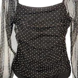 LE LIS COLLECTION Dina Black Swiss Dot‎ Sheer Sleeve Square Neck Bodysuit Medium thumbnail 3