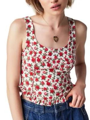Free People Melanie Tank Top Rose Floral Medium thumbnail 5