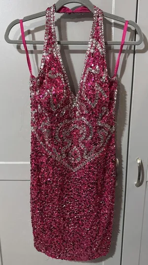 Sparkle Like You Mean It! Hot Pink Sequin Vintage Cocktail Dress thumbnail 1
